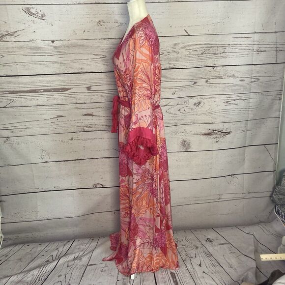 Revolve Lovewave Robe Womens Medium The‎ Hallie Maxi Pink Floral Belted - Picture 2 of 9